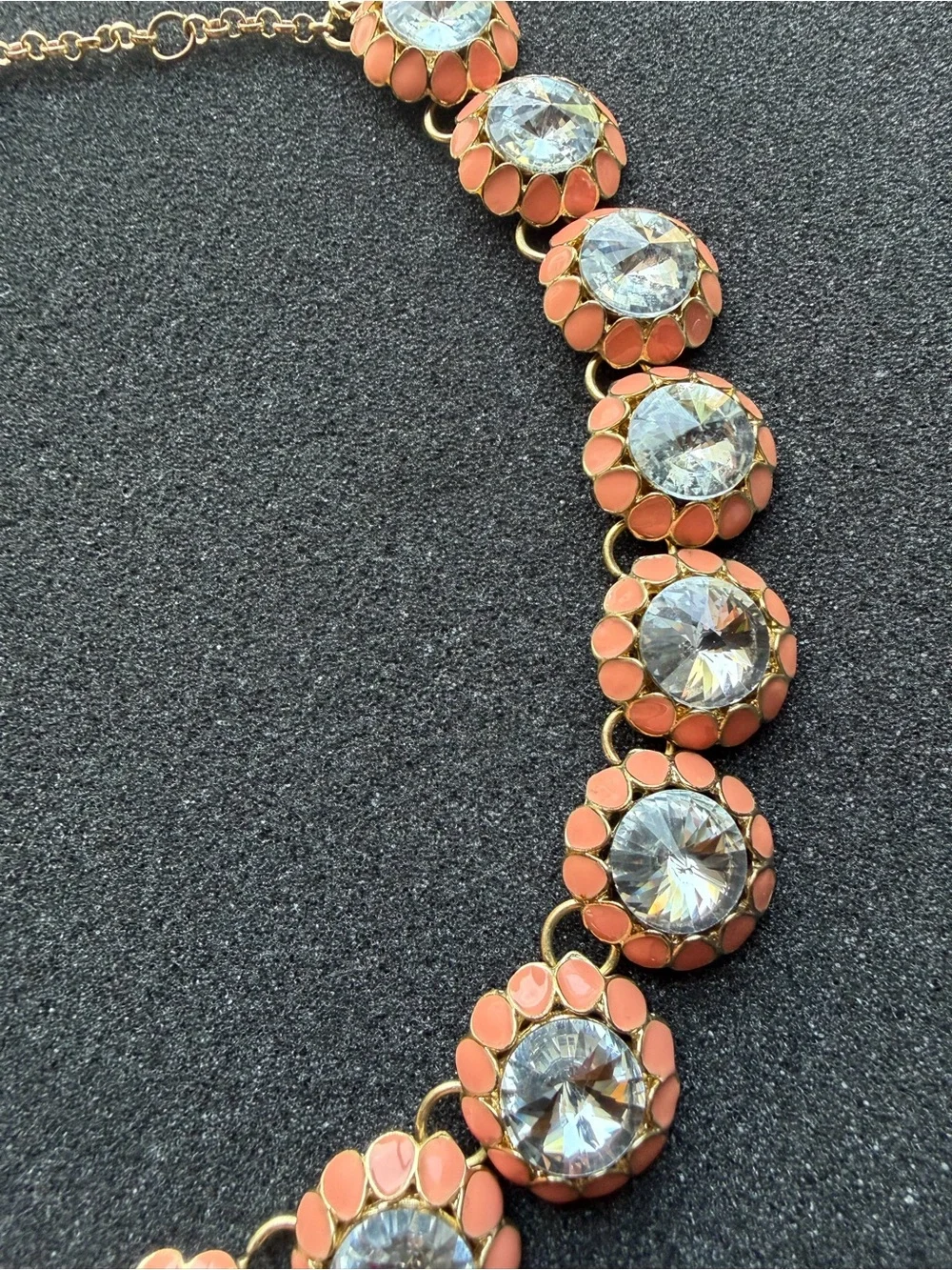 Vintage Rivoli Peach Enamel and Rhinestone Necklace
